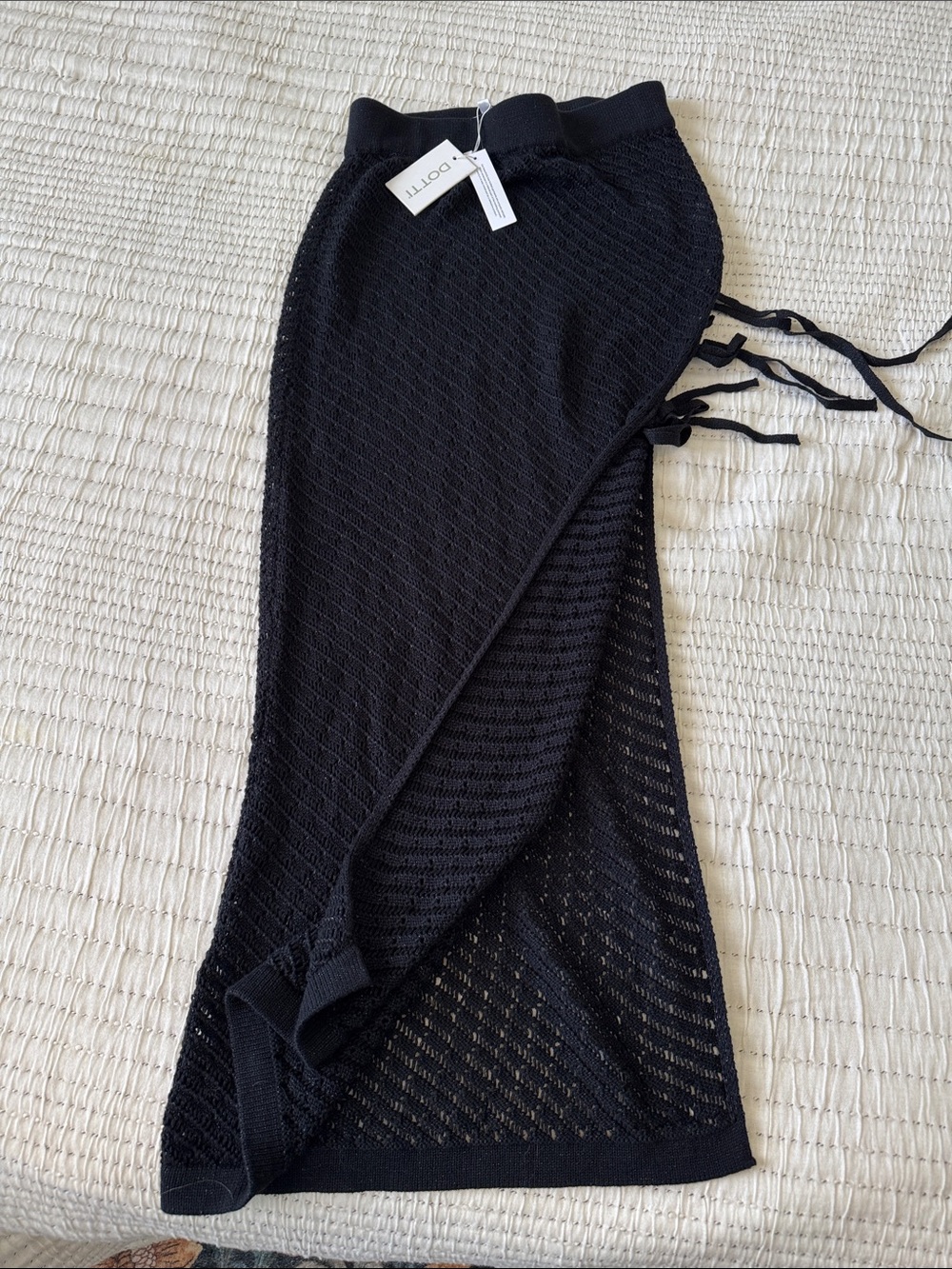 Dotti Black Open-Knit Wrap Poncho with Side Ties